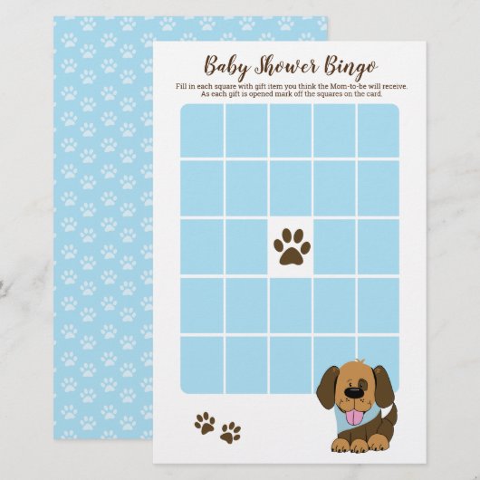 Handsome Puppy Dog Boy Baby shower Bingo Game (Voorkant / Achterkant)