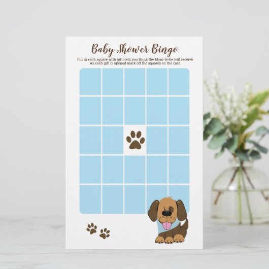 Handsome Puppy Dog Boy Baby shower Bingo Game (Staand voorkant)