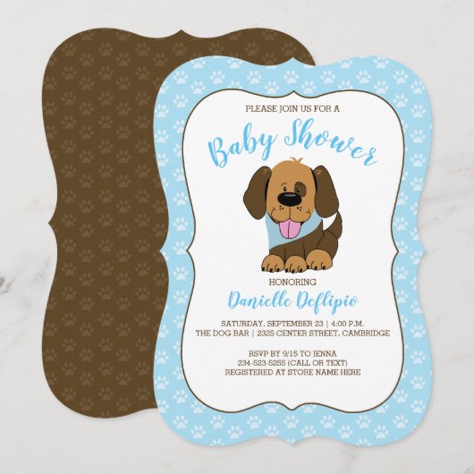 Handsome Puppy Dog Boy Baby shower Invitation Kaart (Voorkant / Achterkant)