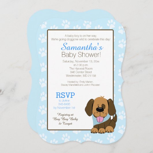 Handsome Puppy Dog Paw Print Baby shower Uitnodige Kaart (Voorkant / Achterkant)