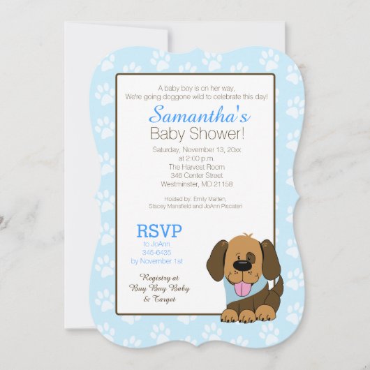 Handsome Puppy Dog Paw Print Baby shower Uitnodige Kaart (Voorkant)