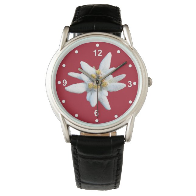 Handsome Red Dail met White Edelweiss Bloom Horloge (Voorkant)