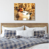 Handsome Stranger Eurasian Wigeon Duck aan de Pond Canvas Afdruk (Insitu (Slaapkamer))