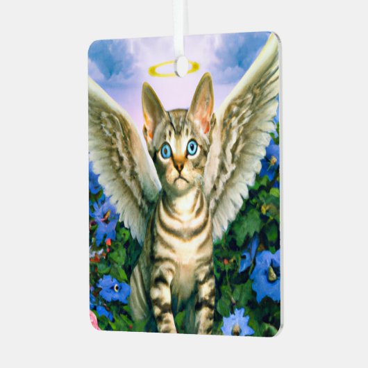 Handsome Tabby Kitten Angel Wings Halo Metalen Ornament (Voorkant links)