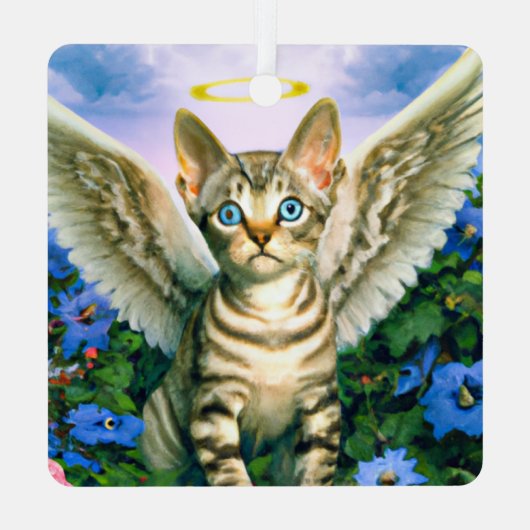 Handsome Tabby Kitten Angel Wings Halo Metalen Ornament (Achterkant)