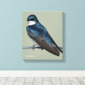 Handsome Tree Swallow: Bird on a Wire Canvas Afdruk (Insitu (Houten vloer))