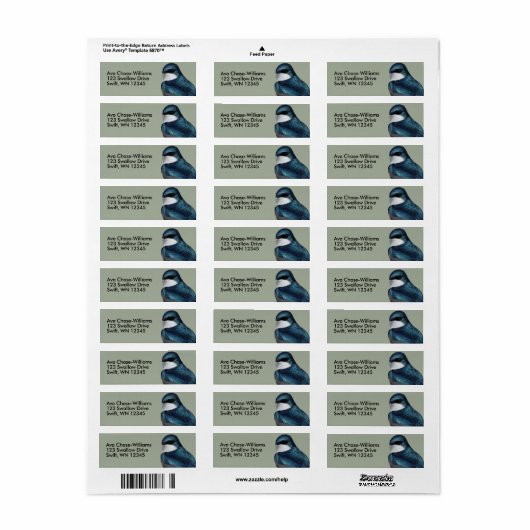 Handsome Tree Swallow Little Blue Bird on a Wire Etiket (Full Sheet)