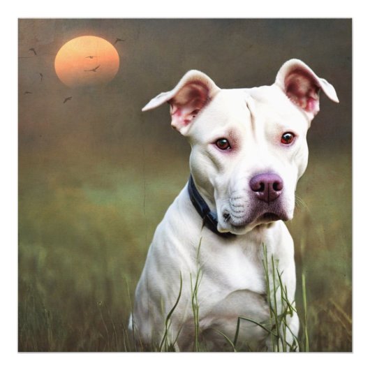 Handsome White Pitbull Foto Afdruk (Voorkant)
