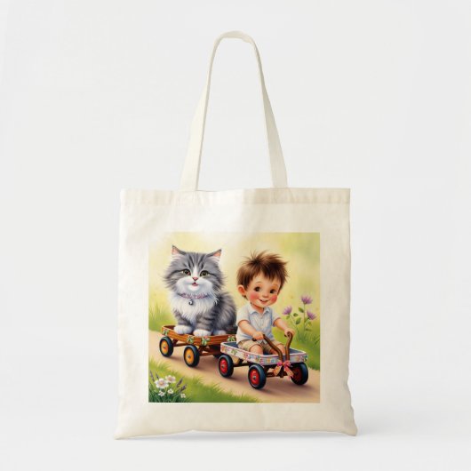 Handtassen, jongen, kinderwagen en kat tote bag (Voorkant)
