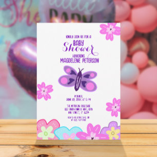 Handtekenbloemen en Baby shower voor vlinder Kaart