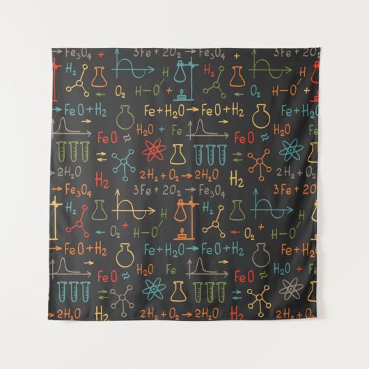 Handtekenchemie op zwarte achtergrond. Vintages Wandkleed (Voorkant)