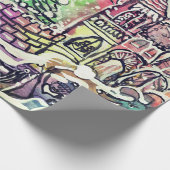 HANDTEKEND CHRISTMAS SCENE GIFT WRAPPING PAPIER (Hoek)