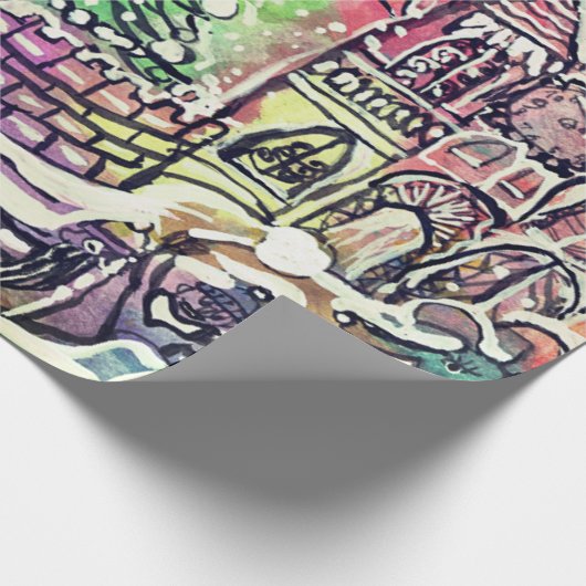 HANDTEKEND CHRISTMAS SCENE GIFT WRAPPING PAPIER (Hoek)