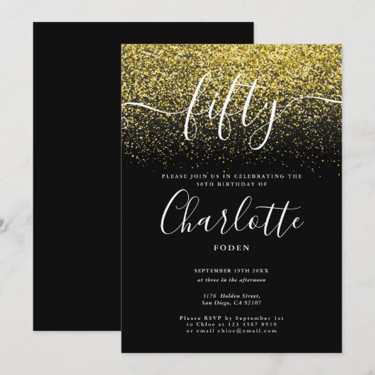 Handtekening 50e verjaardag Gold Glitter Confetti Kaart (Voorkant / Achterkant)