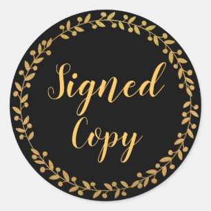 Handtekening Auteur-schrijver Gold Black Ronde Sticker