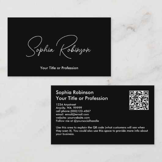 Handtekening Black QR Visitekaartje (Voorkant / Achterkant)