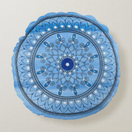 Handtekening  blauw en witte Mandala ventilator Rond Kussen
