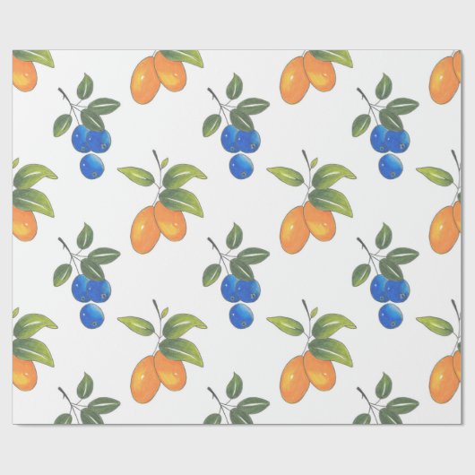 Handtekening Blauwbessen en Kumquats Pattern Cadeaupapier (Vlak)