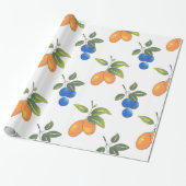 Handtekening Blauwbessen en Kumquats Pattern Cadeaupapier (Uitgerold)
