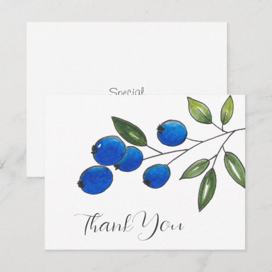 Handtekening blauwe bosbessen 2 bedankkaart (Voorkant / Achterkant)