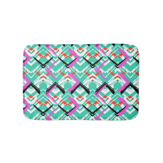 Handtekening Blauwgroen Zig Zag Patroon Badmat (Voorkant)