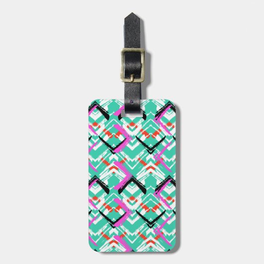 Handtekening Blauwgroen Zig Zag Patroon Bagagelabel (Voorkant verticaal)