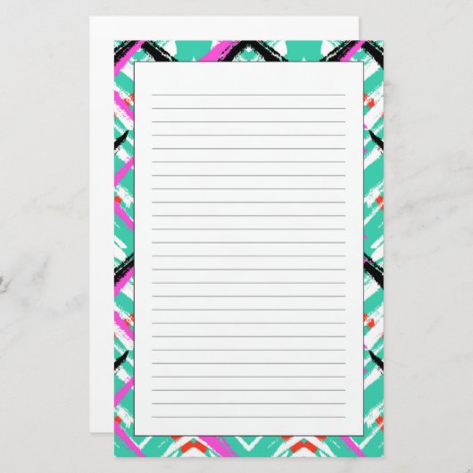 Handtekening Blauwgroen Zig Zag Patroon Briefpapier (Voorkant / Achterkant)