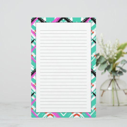 Handtekening Blauwgroen Zig Zag Patroon Briefpapier (Staand voorkant)