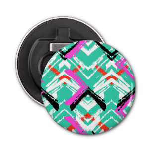 Handtekening Blauwgroen Zig Zag Patroon Button Flesopener
