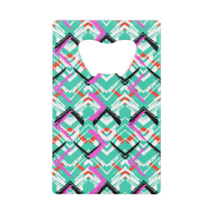 Handtekening Blauwgroen Zig Zag Patroon Creditkaart Flessenopener
