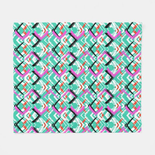Handtekening Blauwgroen Zig Zag Patroon Fleece Deken (Voorkant (Horizontaal))