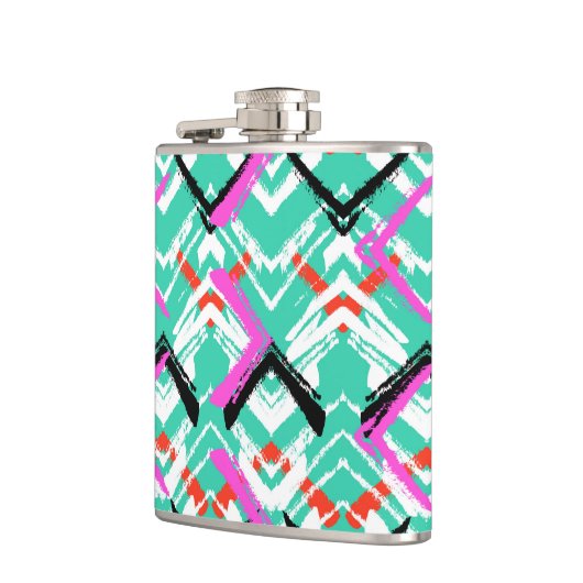 Handtekening Blauwgroen Zig Zag Patroon Heupfles (Links)