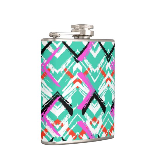 Handtekening Blauwgroen Zig Zag Patroon Heupfles (Rechts)