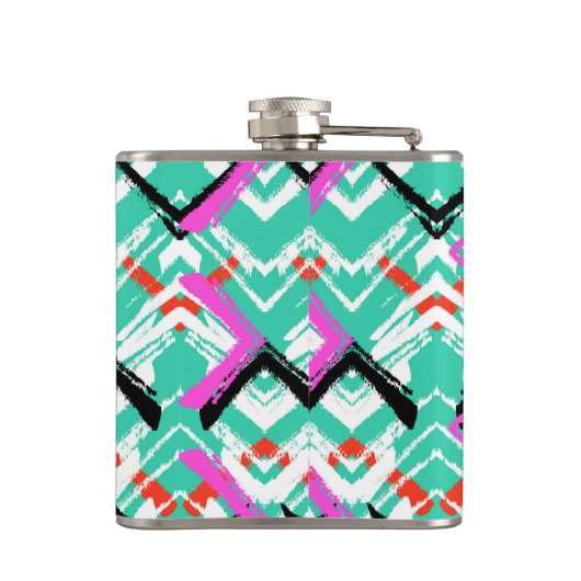 Handtekening Blauwgroen Zig Zag Patroon Heupfles (Achterkant)