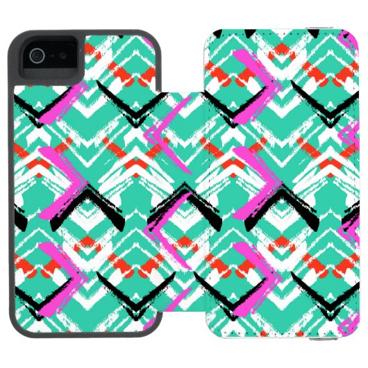 Handtekening Blauwgroen Zig Zag Patroon Incipio iPhone Portemonnee Hoesje (Agenda Open)