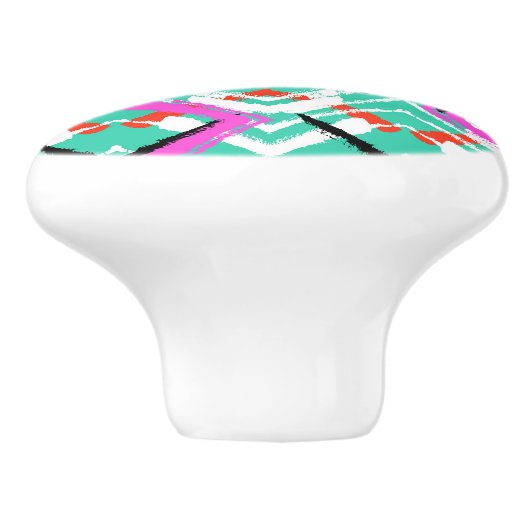 Handtekening Blauwgroen Zig Zag Patroon Keramische Knop (Zijkant)