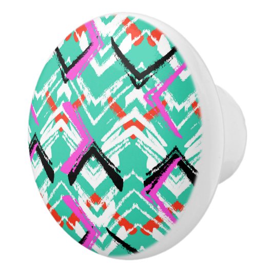 Handtekening Blauwgroen Zig Zag Patroon Keramische Knop (Rechts)