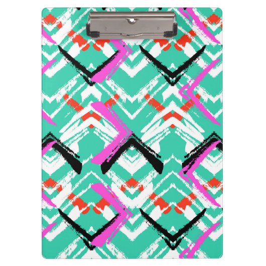 Handtekening Blauwgroen Zig Zag Patroon Klembord (Voorkant)