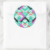 Handtekening Blauwgroen Zig Zag Patroon Ronde Sticker (Tas)