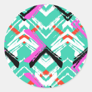 Handtekening Blauwgroen Zig Zag Patroon Ronde Sticker