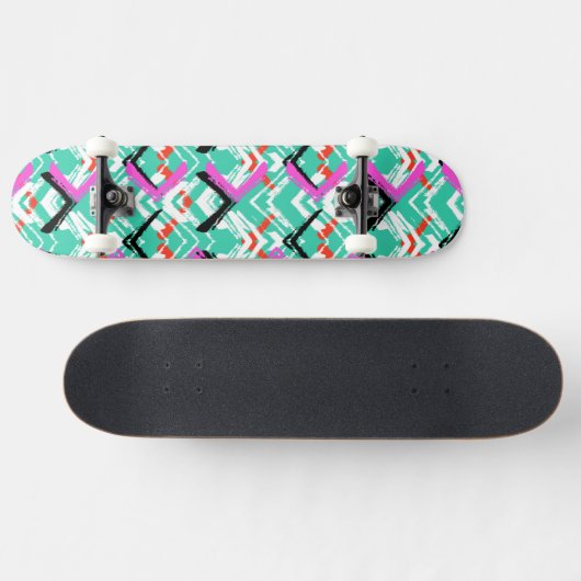 Handtekening Blauwgroen Zig Zag Patroon Skateboard (Horizontaal)