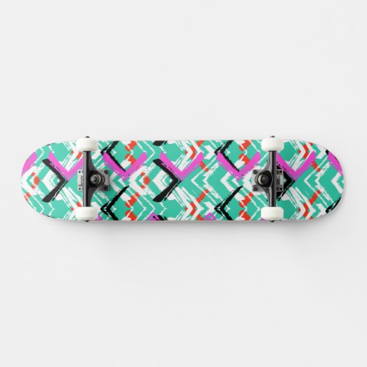 Handtekening Blauwgroen Zig Zag Patroon Skateboard (Horizontaal)