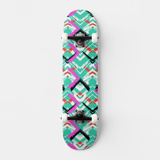 Handtekening Blauwgroen Zig Zag Patroon Skateboard (Voorkant)