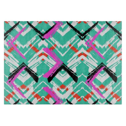 Handtekening Blauwgroen Zig Zag Patroon Snijplank (Voorkant)