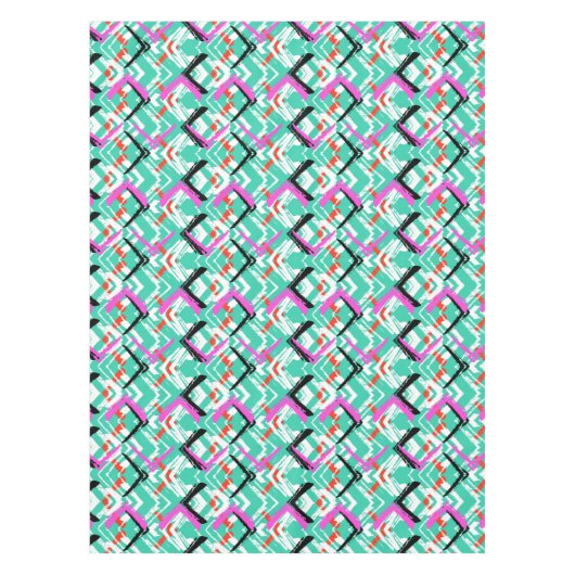 Handtekening Blauwgroen Zig Zag Patroon Tafelkleed (Voorkant)