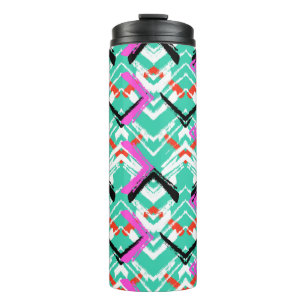 Handtekening Blauwgroen Zig Zag Patroon Thermosbeker