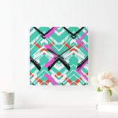 Handtekening Blauwgroen Zig Zag Patroon Vierkante Klok (Huis)