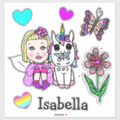 Handtekening Blonde Fairy, Unicorn en Naam Sticker (Vel)