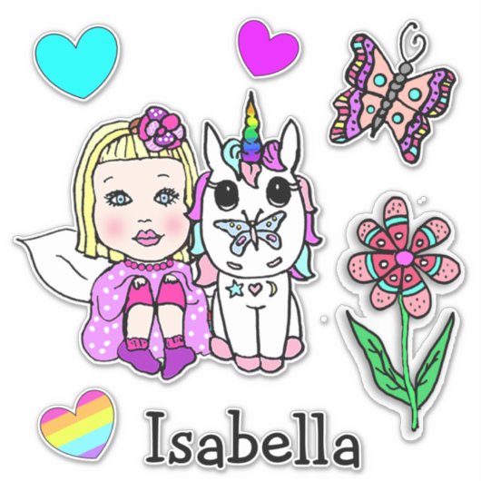 Handtekening Blonde Fairy, Unicorn en Naam Sticker (Voorkant)