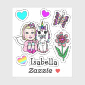 Handtekening Blonde Fairy, Unicorn en Naam Sticker (Vel)